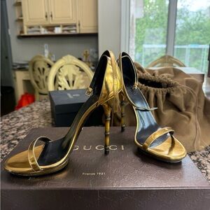 Gucci Open Toe Gold with Bamboo heels